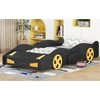 Okak Twin Platform Bed Frame with Wheels and Storage Race Car-Shaped  Bed with Rails for Kids Noise-Free Strong Wood Slats Easy Assembly, Black - 3 of 4