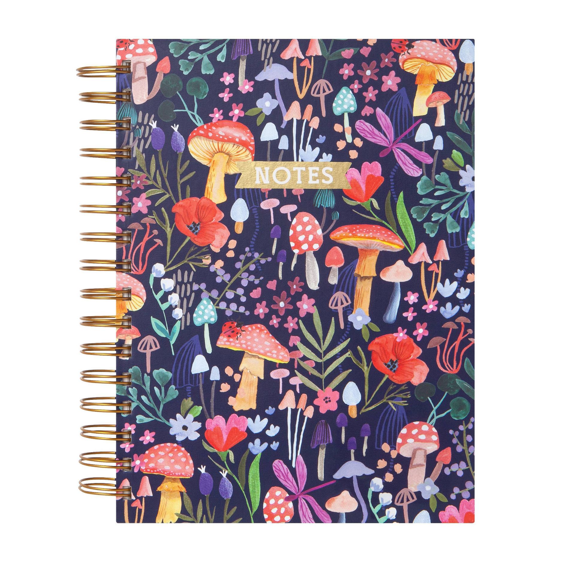 Blank Journal 6"x8" Hard Cover Mushrooms Navy - greenroom: Spiral Binding, Lined Paper, 320 Pages, Adult Stationery