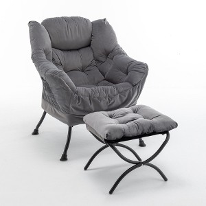 Sapphtopaz Velvet Accent Chair and Ottoman Set Tufted Upholstered Recliner Chair with Metal Legs Leisure Reading Chair for Living Room, Bedroom - 1 of 4