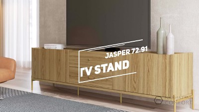 Oak and Gold Modern TV Stand with Storage for 70" TVs