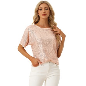 INSPIRE CHIC Women's Regular Fit Round Neck Short Sleeve Party Clubwear Blouses - 1 of 4