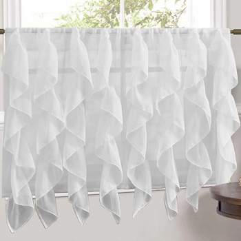 Sweet Home Collection | Sheer Voile Vertical Ruffle Window Kitchen Curtain