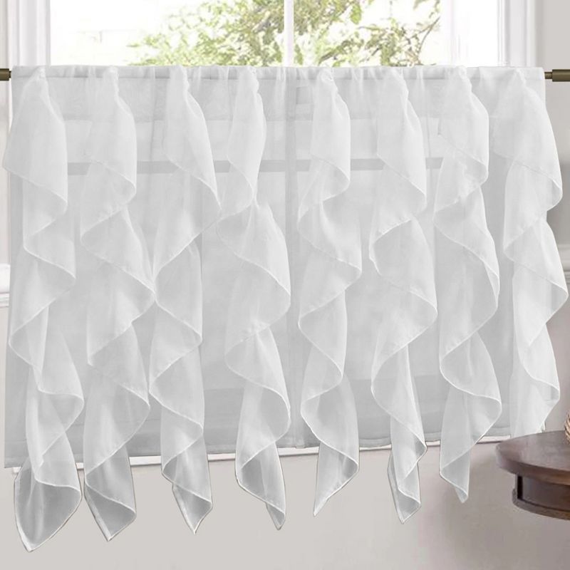 Sweet Home Collection | Sheer Voile Vertical Ruffle Window Kitchen Curtain, 1 of 4
