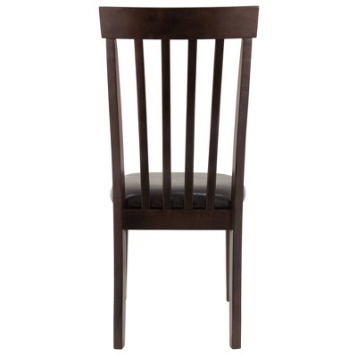 Transitional Dark Brown Leather Upholstered Side Chair with Wood Slat