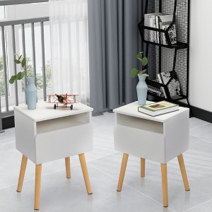 Sevobal Nightstands Simple Single Draw Nightstand With Drawer, And Pine Wood Legs, 2 Sets, Simple Design, White, 15.7"*11.8"*23.6" - 1 of 4