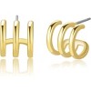 14K Gold Plated Triple Huggie Illusion Stud Earrings | Double Huggie Hoop Earrings for One Hole | Gold Hoop Earrings for Women - 4 of 4