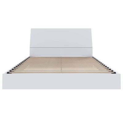 Paris Queen White Floating Platform Bed with Lateral Storage Headboard