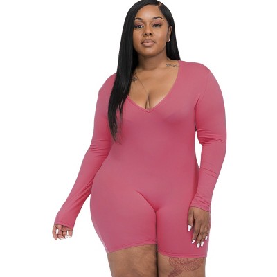 Slickblue Women’s Plus Size V-Neck Bodycon Romper, Long Sleeves, Soft and Stretchy Fabric, Casual or Relaxed Look