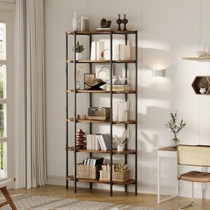 Bookshelf 6 Tier Tall Bookcase Industrial Bookshelves Oval Vintage Bookshelf Metal Frame Unique Display Shelf Storage - 1 of 4