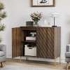 Mid-Century Modern Sideboard Buffet with Storage Cabinets and Wave Pattern Doors, Adjustable Shelves for Entryway or Dining Room-Tanpinhause - 3 of 4