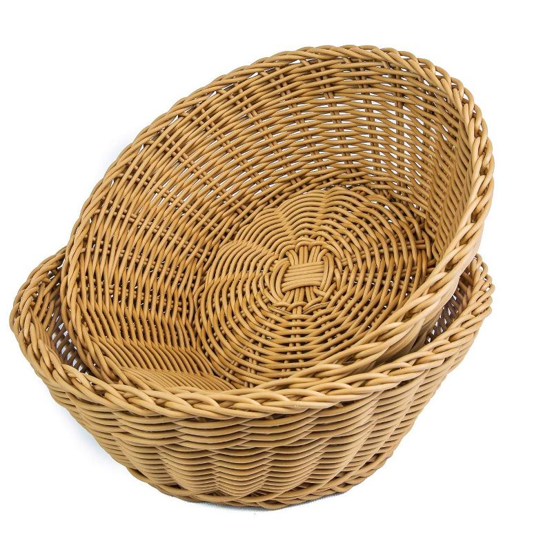 KOVOT Set of 2 Wicker Round Baskets - 10.5"D x 4"H Woven Polypropylene Basket – For Bread, Food Display and Serving – Snack Organizer Basket, 1 of 6