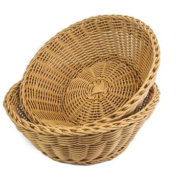 KOVOT Set of 2 Wicker Round Baskets - 10.5"D x 4"H Woven Polypropylene Basket – For Bread, Food Display and Serving – Snack Organizer Basket