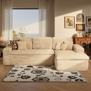 XIZZI No Assembly Sectional Sofa Set w/ Chaise - Plush/Corduroy Fabric, High-Resilience Foam, Beige/Black/Gray - Ships Compressed & Ready to Use - 1 of 4