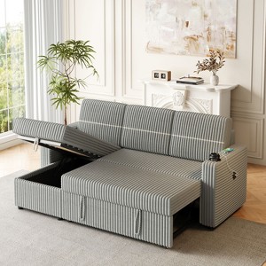 NicBex Modern Pull Out Sofa Bed Corduroy Convertible Sleeper Sofa with Storage Chaise, Cup Holders and USB Port for Living Room - 1 of 4