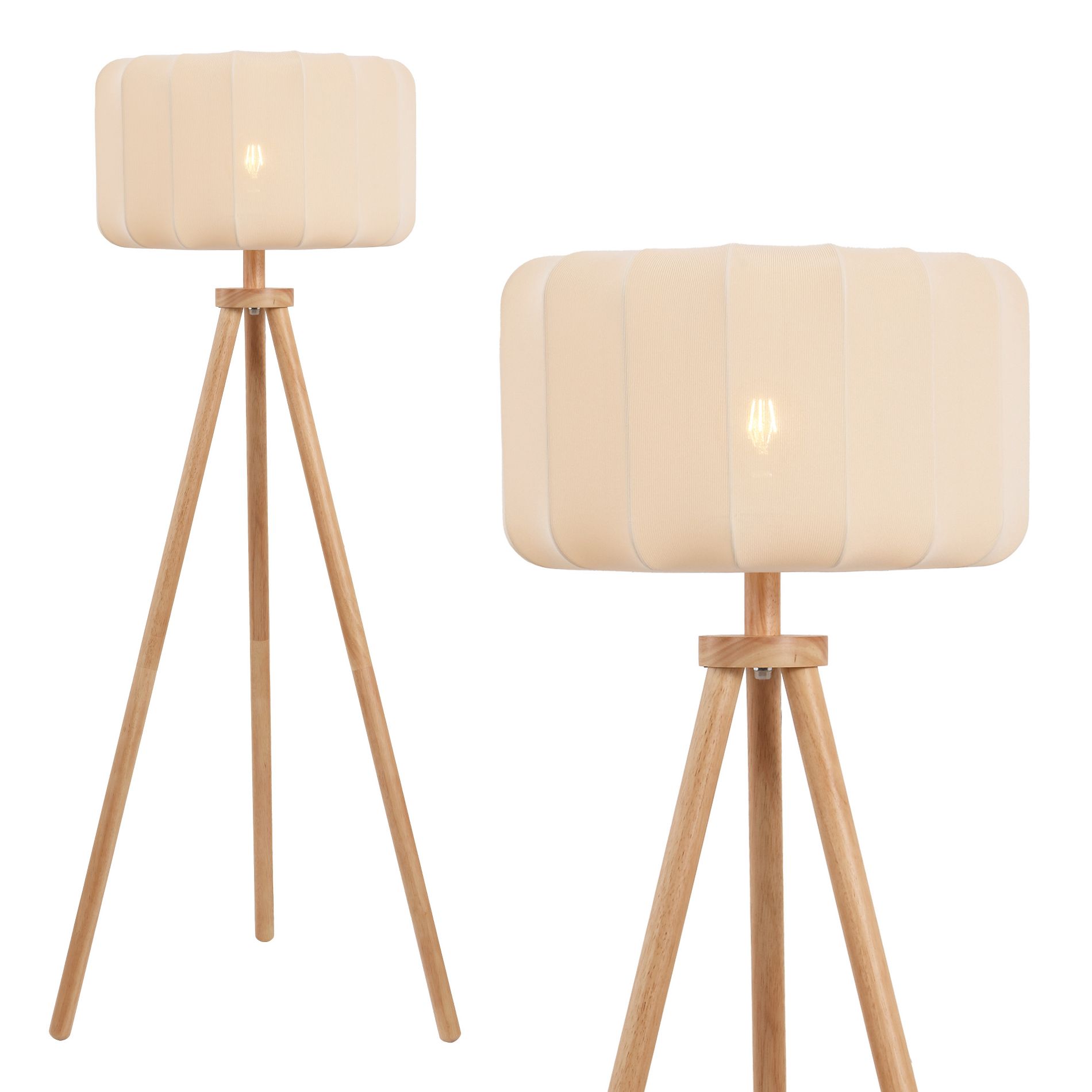 JONATHAN Y Adriel 52" Mid-Century Modern Tripod Wood with Ribbed Cocoon Pumpkin Shade LED Floor Lamp, Beige/Light Brown