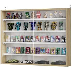 5-Tier Display Cabinet, Wall-Mounted Display Case with 2 Glass Doors and Adjustable Shelves - 1 of 4