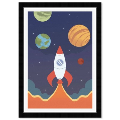 Wynwood Studio 15" x 21" Space Launch Astronomy and Space Framed Art Print : Modern Rocket Design, Digital Print with Black Frame