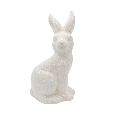 Vintage Crackle Bunny Figure White Stoneware by Foreside Home & Garden