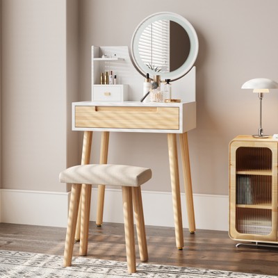 ELECWISH Small Vanity Table with Mirror and Chair