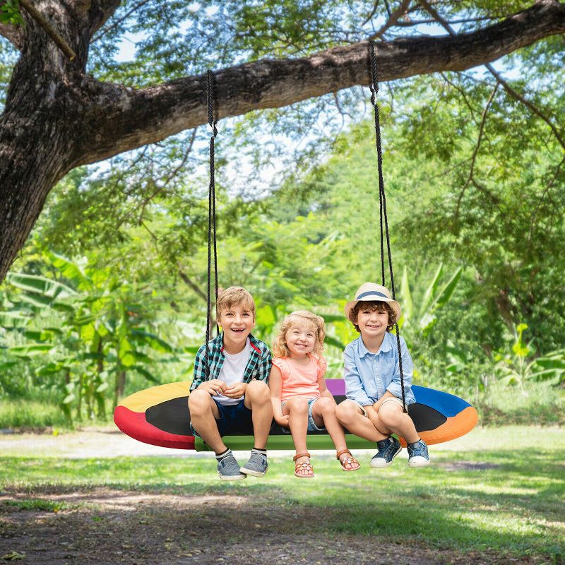Costway 60'' Saucer Tree Swing Surf Outdoor Adjustable Kids Giant Oval Platform Swing Set Colorful/Blue/Green/Purple, 2 of 11
