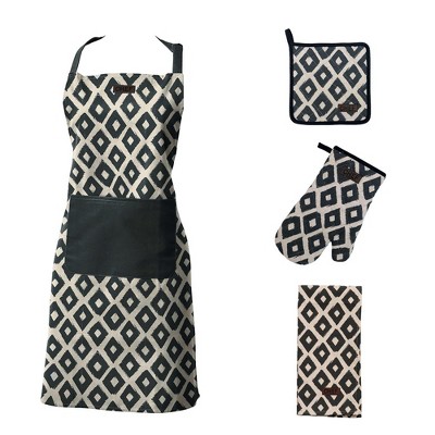 Evideco French Home Goods 4-Piece Kitchen Accessories Set: Includes Apron, Oven Mitt, Pot Holder, and Towel