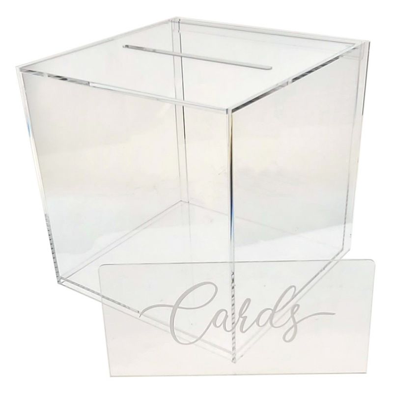 OnDisplay 10" Luxe Acrylic Clear Wedding Card Money Box w/Hinged Lid and Removable Sign, 3 of 7