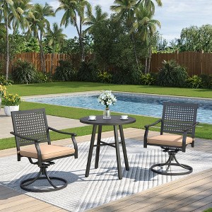 Captiva Designs 3pc Outdoor Patio Slatted Tabletop Round Dining Table & Metal Chairs - 1 of 4