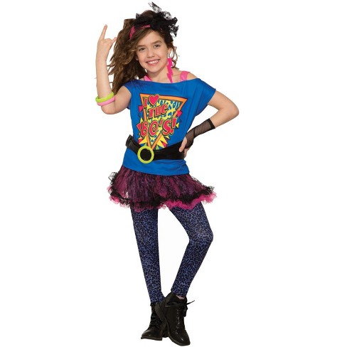 New Retro Girls I LOVE THE 80'S Halloween Party 1980's costume  size Child 8-10