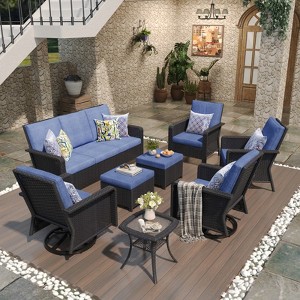 SUGOLD 8-Piece Hand Woven Wicker Patio Conversation Set with Blue Cushions - 1 of 1