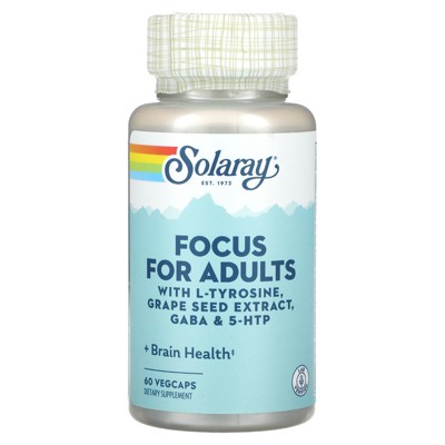 Solaray Focus For Adults with L-Tyrosine, Grape Seed Extract, Gaba & 5-HTP, 60 VegCaps