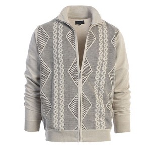 Gioberti Men's Full Zip Lightweight Geometric Design Cardigan Sweater - 1 of 3