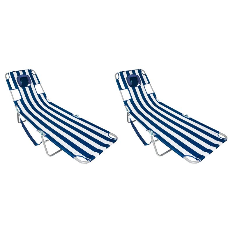 Ostrich Chaise Lounge Folding Portable Sunbathing Beach Chair, Striped (2 Pack), 1 of 7