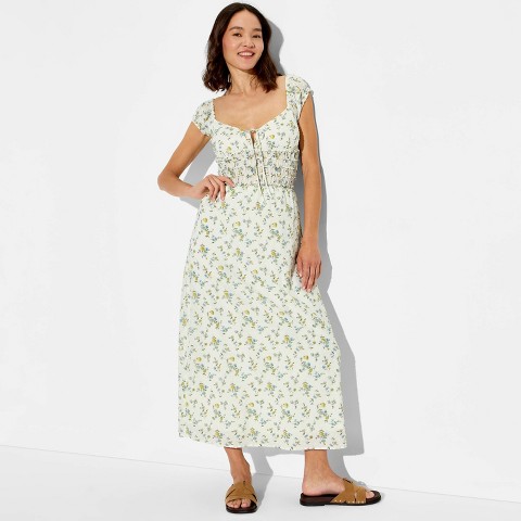 Женские платья Wild Fable Women's Cap Sleeve Smocked Midi Dress - Wild Fable™ White Floral M