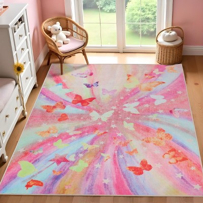 Apricot Butterfly Swirl Flatwoven Polyester Kids' Area Rug, 4' x 6'