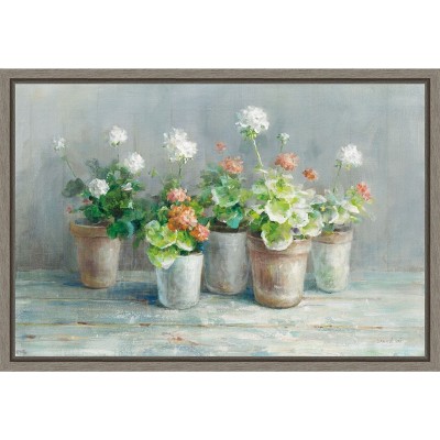 Amanti Art Farmhouse Geraniums by Danhui Nai Canvas Wall Art Print Framed 23 x 16-in.