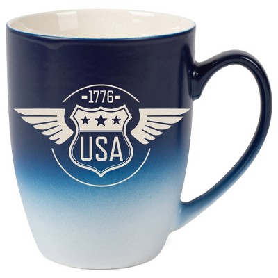100 North United States of America 10 Ounce Navy Blue and White Two Toned Ombre, Comfortably Fits Your Hands, Ceramic Tea Coffee Cup Mug, USA 1776