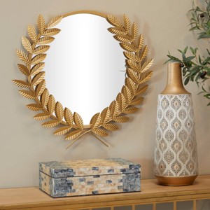 Metal Leaf Wall Mirror Gold - CosmoLiving by Cosmopolitan: Traditional Style, 23" Round, No Assembly Required - 1 of 4