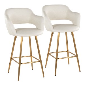 26" Contemporary Fixed-Height Counter Stool with Metal Legs, Armrests, and Square Footrest, Set of 2 - 1 of 4