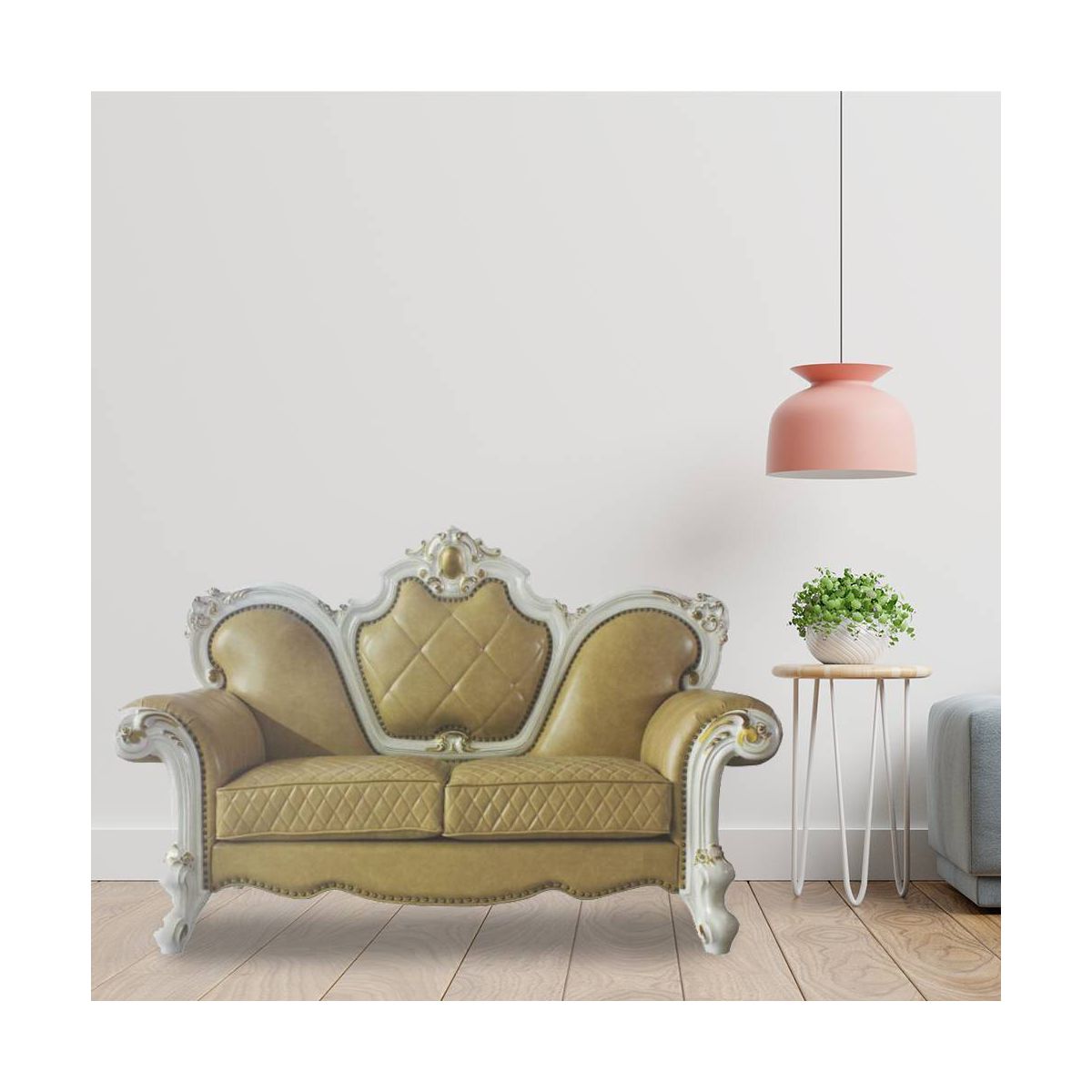 Acme Furniture Picardy Sofa Butterscotch Synthetic Leather/Antique Pearl Finish - thumbnail 3