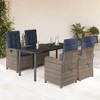 vidaXL 5-Piece Patio Dining Set - Gray Poly Rattan, Adjustable Reclining Chairs, Tempered Glass Table, Navy Cushions - 2 of 4