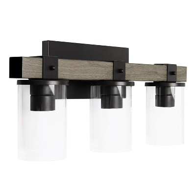 Rustic Restored Wood Look 3-Light Bath Vanity with Glass Shades