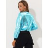 Allegra K Women's Holographic Fashion Stand Collar Metallic Lightweight Zip Bomber Jacket - 4 of 4