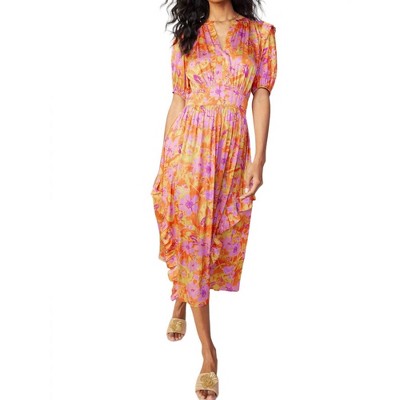 Women's SPLIT NECK SMOCKED MIDI DRESS - current air