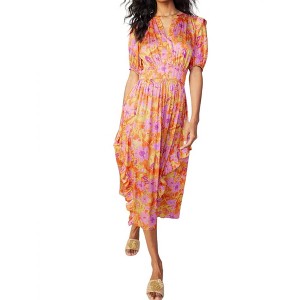 Women's SPLIT NECK SMOCKED MIDI DRESS - current air - 1 of 4