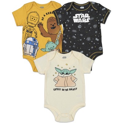 Star Wars Yoda R2-D2 Chewbacca Newborn Baby Boys 3 Pack Bodysuits White/Gray/Yellow 3-6 Months