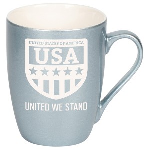 100 North United States of America 10 Ounce Frosted Blue Metallic Finish, Comfortably Fits Your Hands, New Bone China Coffee Tea Cup Mug, USA United - 1 of 1