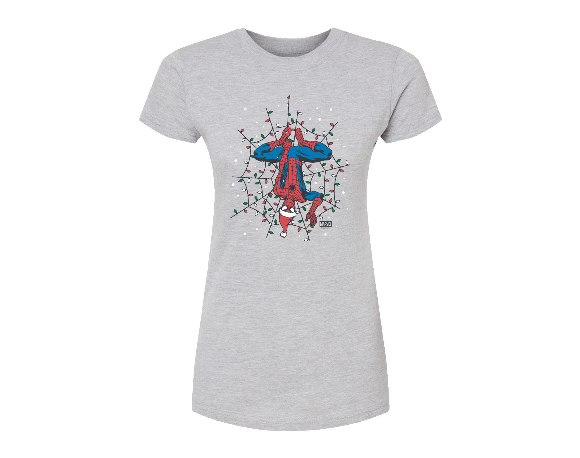 Women's Marvel Holiday Lights Spider Man Fitted Graphic T-Shirt - Heather Grey - Small