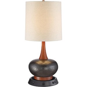 360 Lighting Andi Modern Mid Century Table Lamp 24 1/2" High Hammered Brown Red with Dimmable USB Workstation Base Off White Shade for Bedroom Desk - 1 of 4
