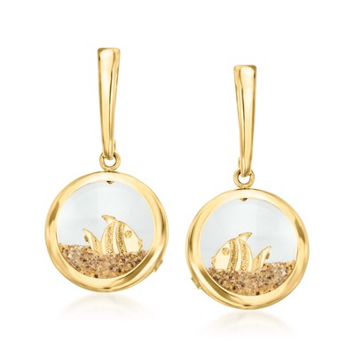 Ross-Simons 14kt Yellow Gold Fish and Sand Drop Earrings