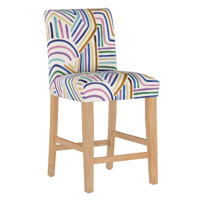 Skyline Furniture Hendrix Patterned Counter Height Barstool Rainbow Strokes Ochre: Modern Geometric Design, Rubberwood Frame